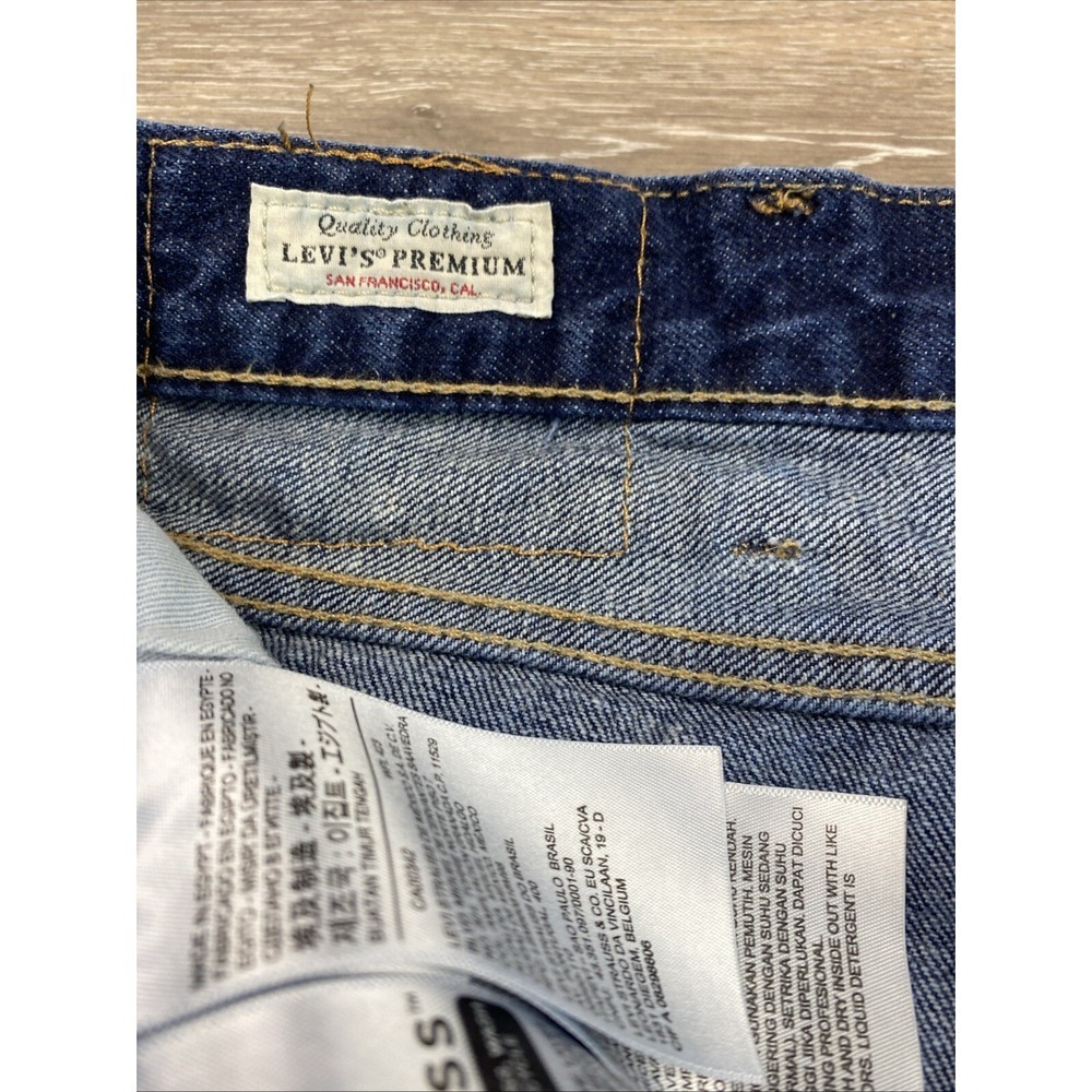 Levi's 501 Straight Leg Jeans Mens Size 38X34 Blue Denim Dark Wash Leather Patch - Picture 13 of 16